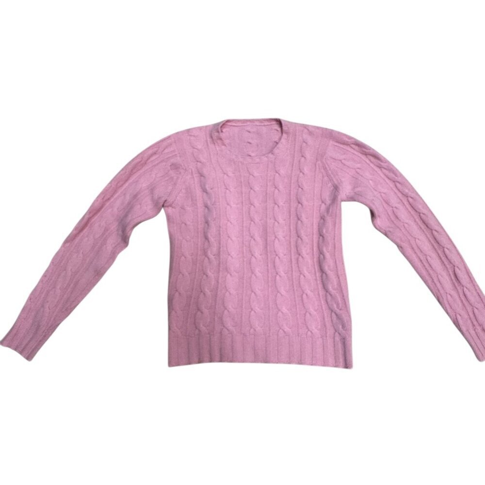Berk Scotland 100% Cashmere Cable Knit Sweater M Pink Classic Crewneck